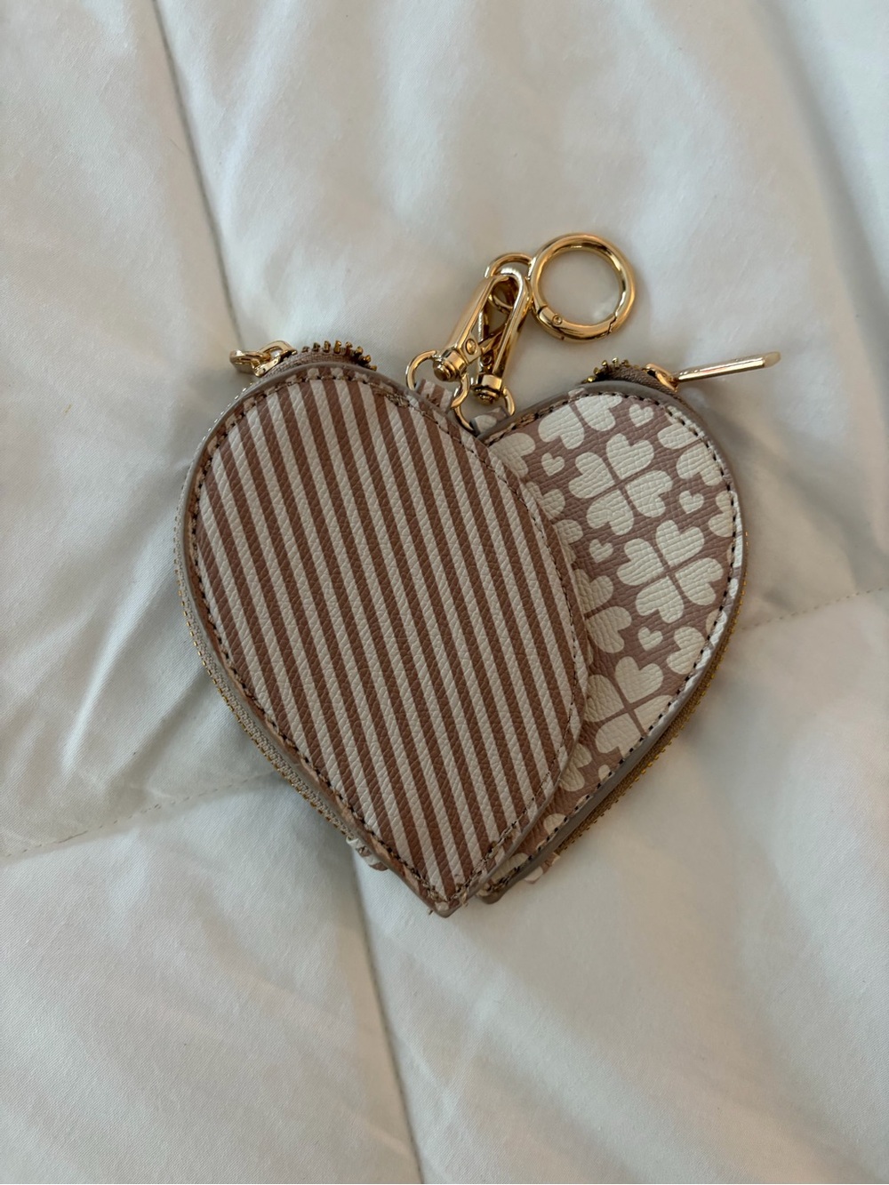 Nanette Lepore Heart-Shaped Zip Key Pouch in Light Brown and Cream